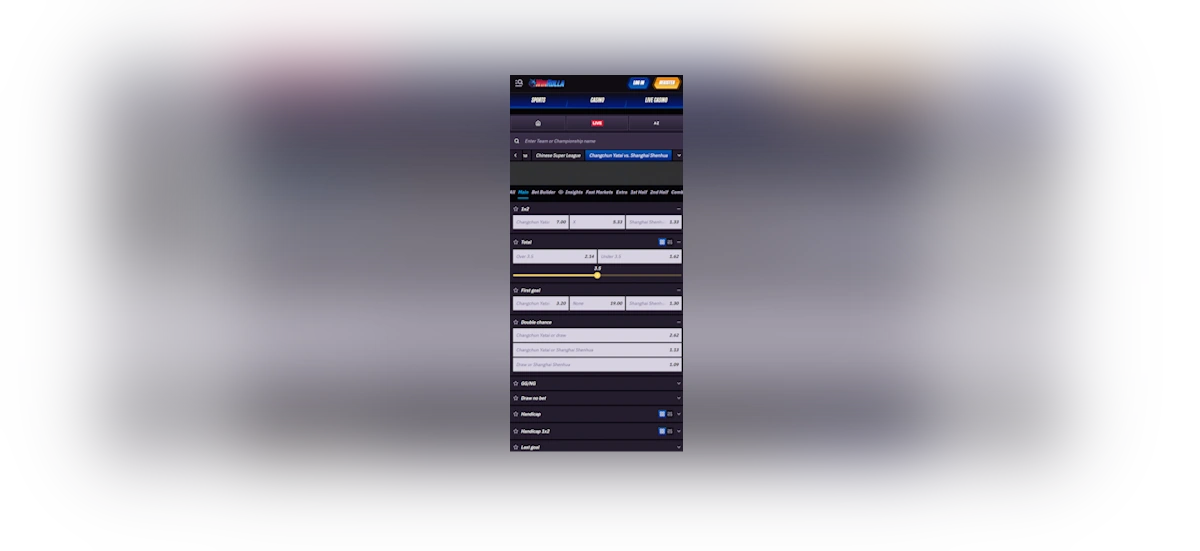 Interfaccia mobile di WinRolla Sport