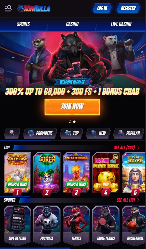 Interfaccia utente WinRolla slot su mobile