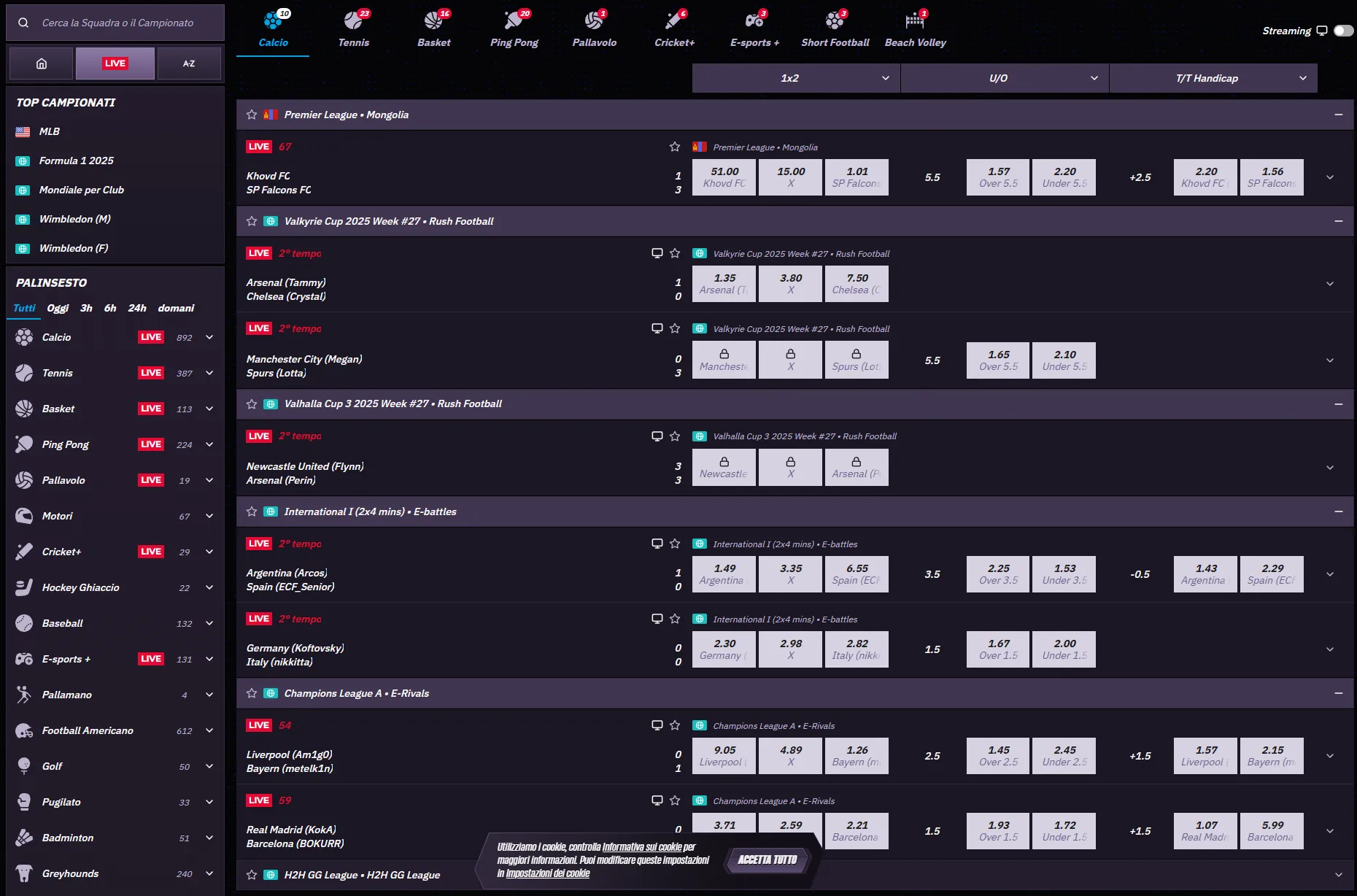 Interfaccia scommesse sportive mobile di WinRolla